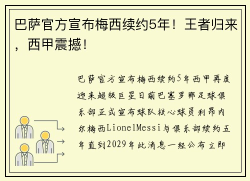 巴萨官方宣布梅西续约5年！王者归来，西甲震撼！